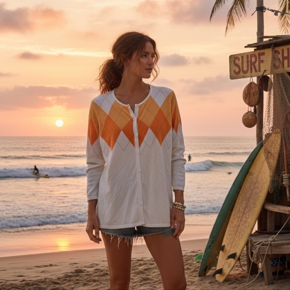 Talbots Orange and White Argyle Swim Cover-Up